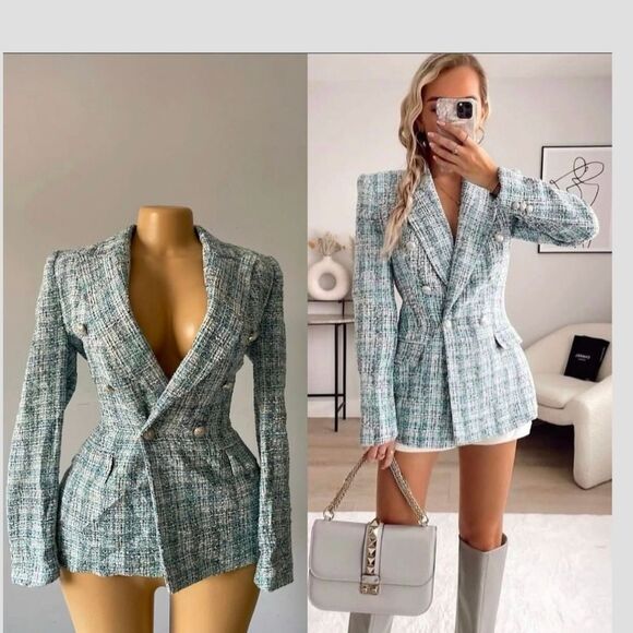 NWTβZARA 2 PCS SET BLAZER AND SHORTS TWEED Chanel Style - Picture 9 of 16